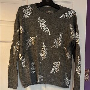 Oasis Charcoal Sweater with Metallic Leaf Pattern